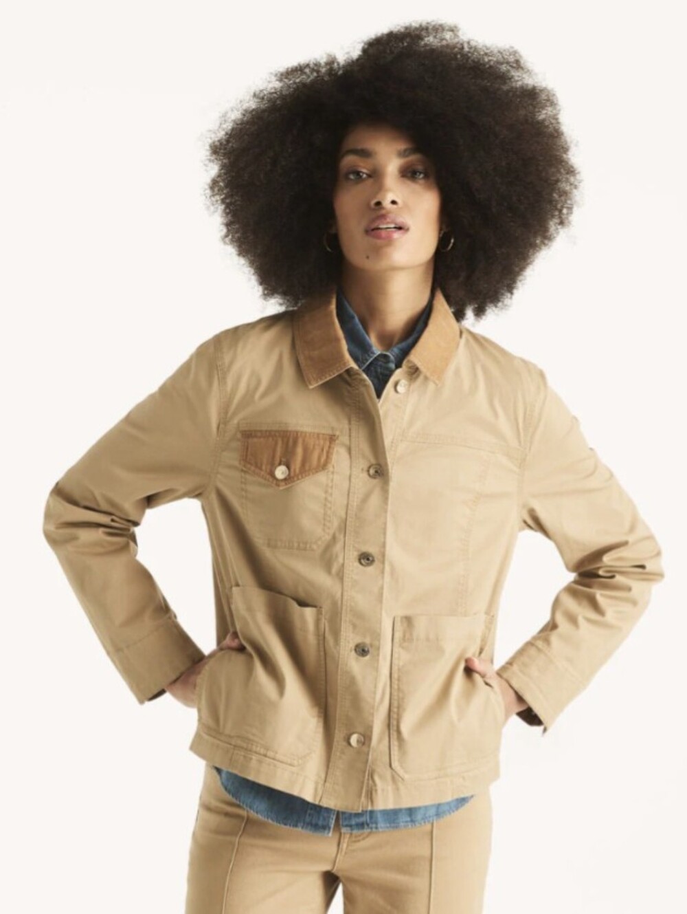 Nautica Corduroy Canvas Utility Jacket Tan Cotton Twill XL